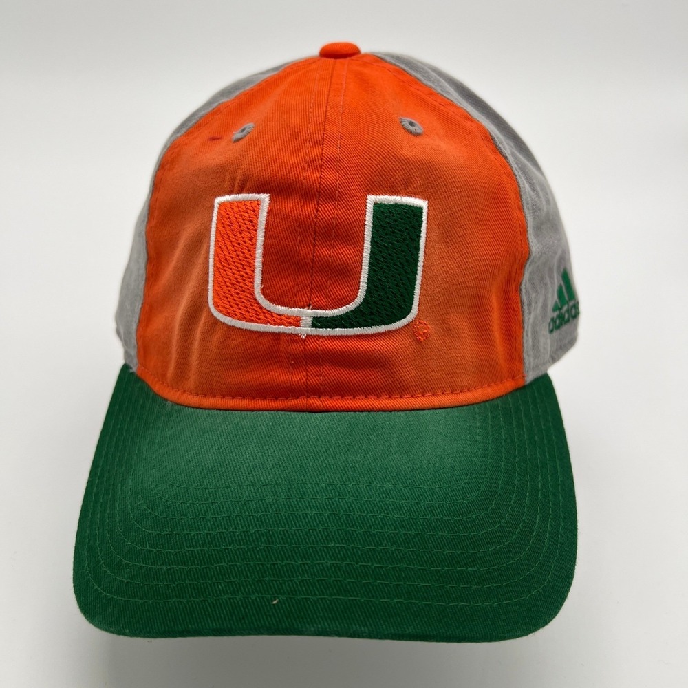 Adidas Miami Hurricanes Hat Orange Grey Green Slouch Adjustable Cap NEW